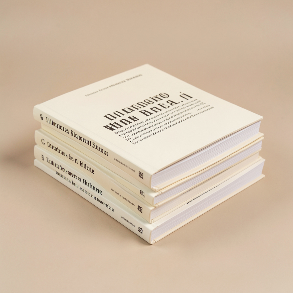 A crisp studio photograph of stacked literary journals with cream covers and dark typography, warm neutral tones